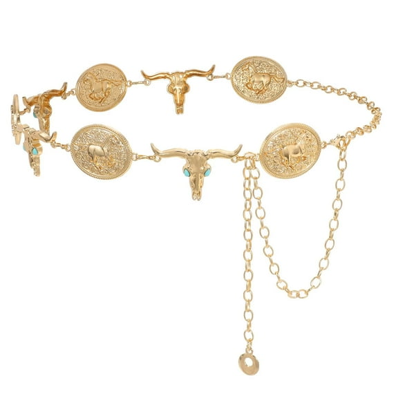 JASGOOD Western Chian Belts for Women Vintage Cowgirl Metal Waist Belt for Jeans Dresses Gold