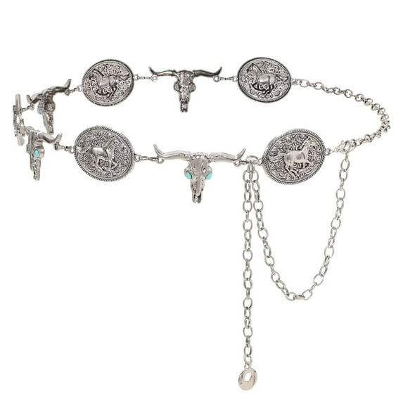 JASGOOD Western Chian Belts for Women Vintage Cowgirl Metal Waist Belt for Jeans Dresses Silver