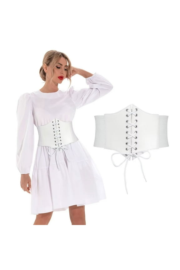 White Corset Belts for Women, Wide Elastic Waist Belt for Ladies Dresses