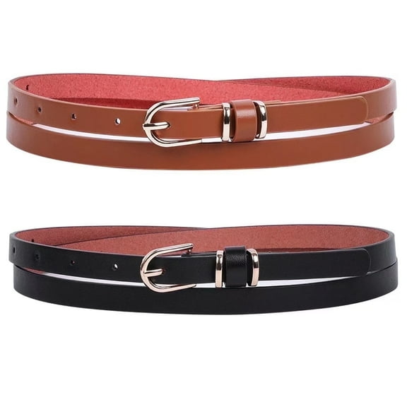 JASGOOD Woman Skinny Belts Black and Brown Leather Belt for Jeans Pants