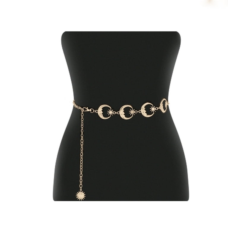 JASGOOD Women Chain Belt Gold Moon Star Metal Link Dress Belts 