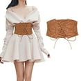 thumbnail image 1 of JASGOOD Women Elastic Wide Belt Lace-up Tied Waspie Brown Corset Belts for Dress, 1 of 10