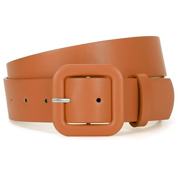 JASGOOD Women Fashion Leather Belts Candy Color Square Buckle Belt for Jeans Pants Dresses