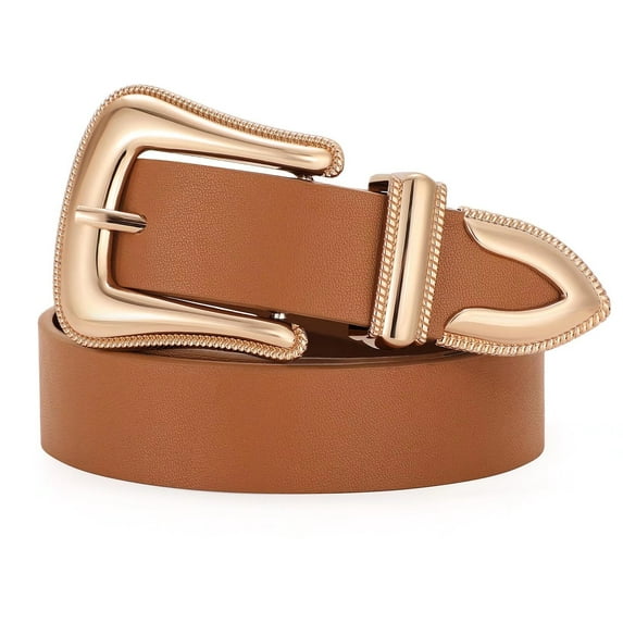 JASGOOD Women Leather Belts Western Cowgirls Belt with Gold Buckle