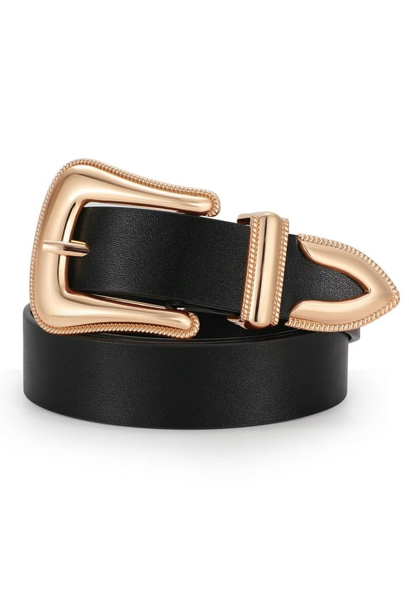 Women Leather Belts Western Cowgirls Belt with Gold Buckle