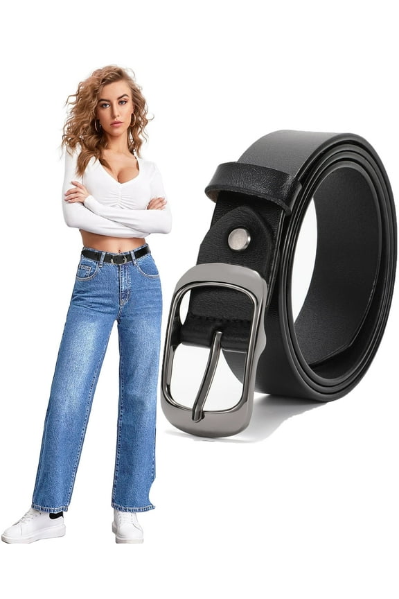 Women Leather Belt for Jeans Pants Dresses Black Waist Belts