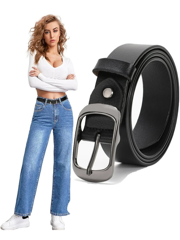 Women Leather Belt for Jeans Pants Dresses Black Waist Belts