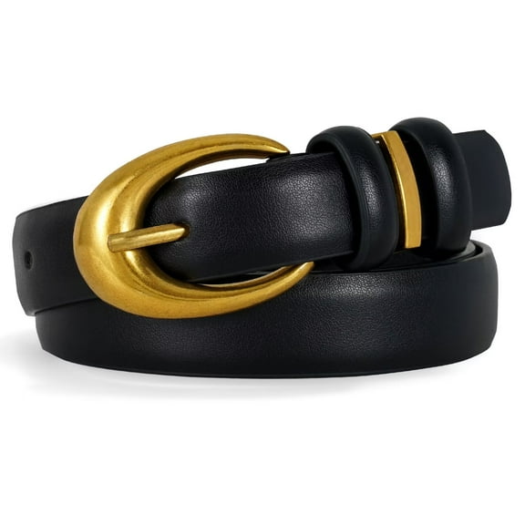 JASGOOD Women Leather Belt for Jeans Pants Fashion Ladies Skinny Dress belt with Gold Buckle