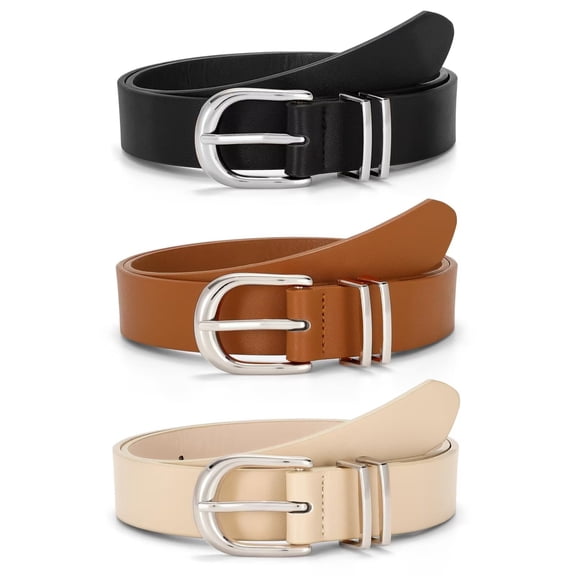 JASGOOD Women Leather Belts For Jeans Dresses Pants Ladies Waist Belt with Gold Buckle 3 Pack