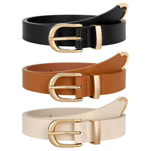 JASGOOD Women Leather Belts For Jeans Dresses Pants Ladies Waist Belt with Gold Buckle 3 Pack