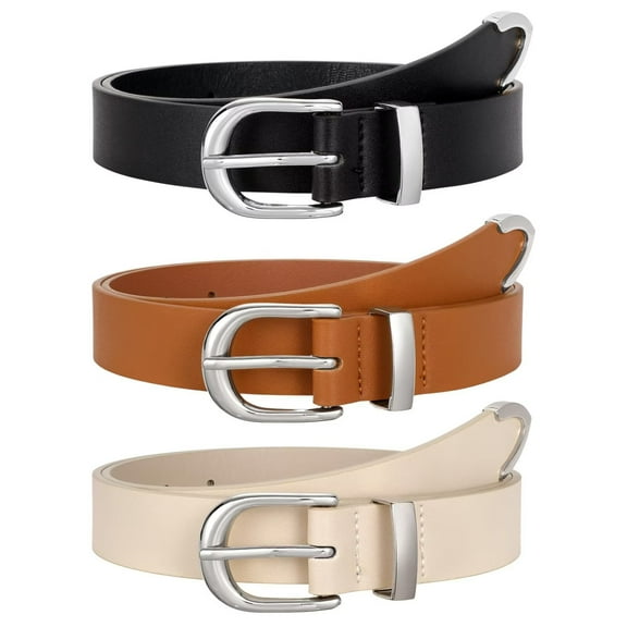 JASGOOD Women Leather Belts For Jeans Dresses Pants Ladies Waist Belt with Gold Buckle 3 Pack