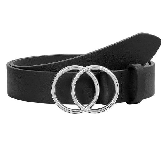 JASGOOD Women Leather Belts for Dresses Jeans Pants Black Belt with Silver Buckle Belts