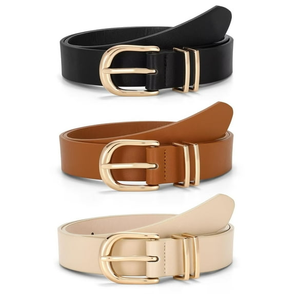 JASGOOD Women Leather Belts for Jeans Ladies Dresses Waist Belt with Gold Buckle 3 Pack