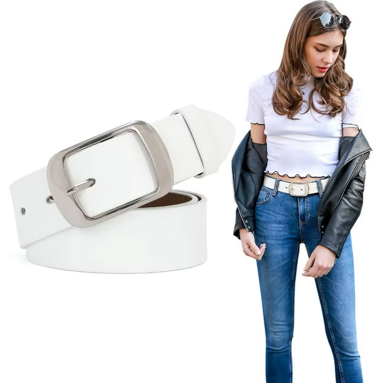JASGOOD Women Leather Belts for Jeans Pants Dress Ladies Fashion White Belt