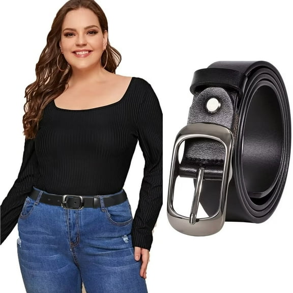 JASGOOD Women Leather Belts for Women Plus Size Black Ladies Belt for Jeans Pants Dresses
