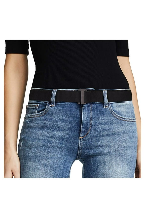 Women Men Invisible Belt, Buckleless Stretch Elastic Web Black Belt with Flat Buckle for Jeans Pants Dresses