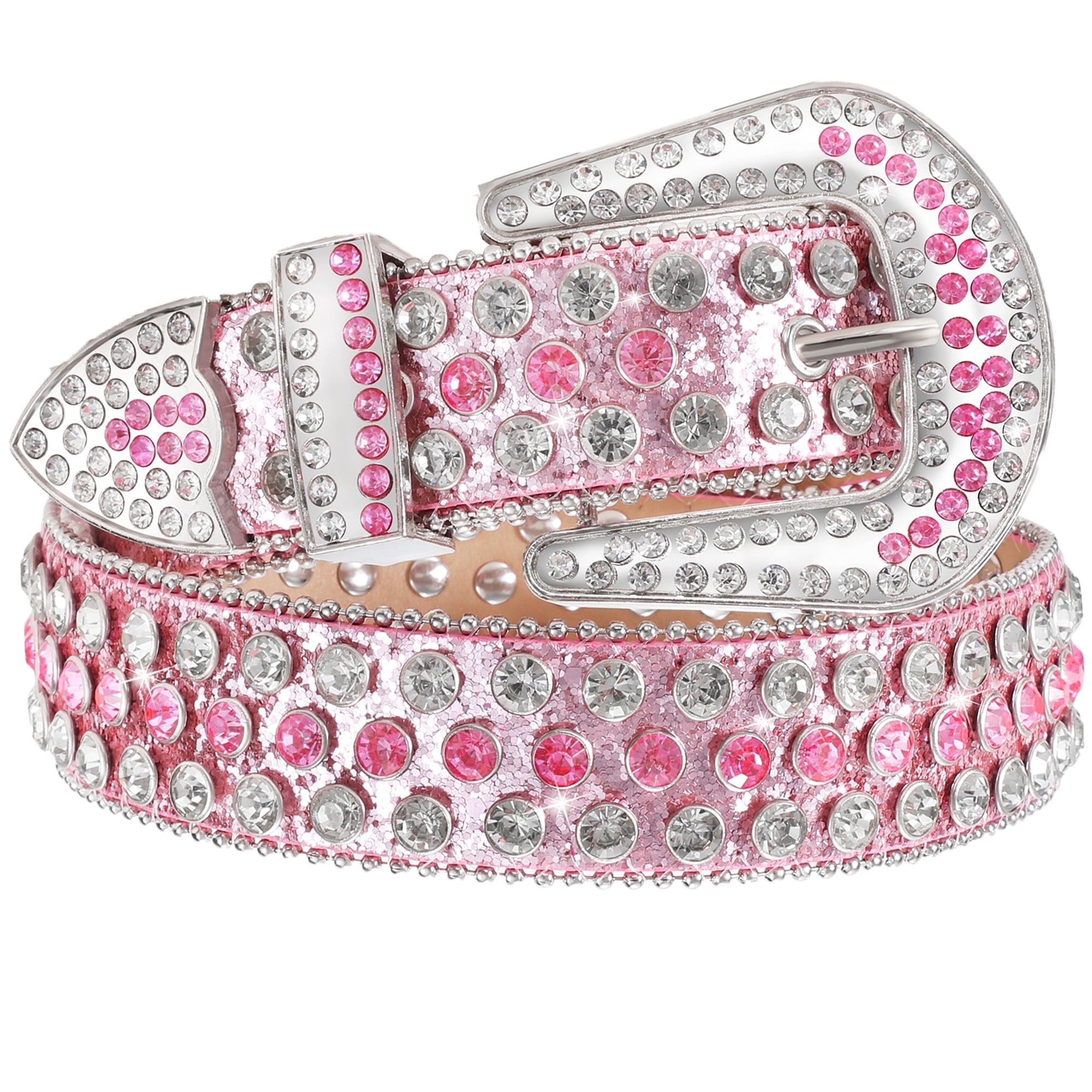 JASGOOD Women Rhinestone Belts Western Crystal Studded Design Leather Pink Belt for Dress Walmart