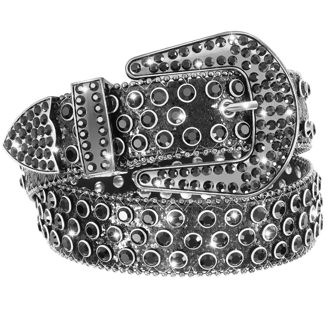JASGOOD Women Western Belts Cowgirl Diamond Rhinestone Black Leather