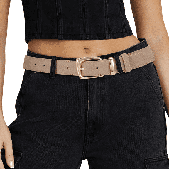 JASGOOD Women Suede Leather Belt for Jeans Fashion Gold Buckle Ladies Waist Belts