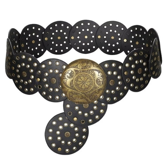 JASGOOD Women Western Belts Wide Disc Belt Vintage Leather Waist Belt for Ladies