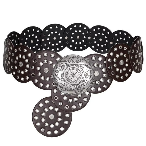 JASGOOD Women Western Belts Wide Disc Belt Vintage Leather Waist Belt for Ladies