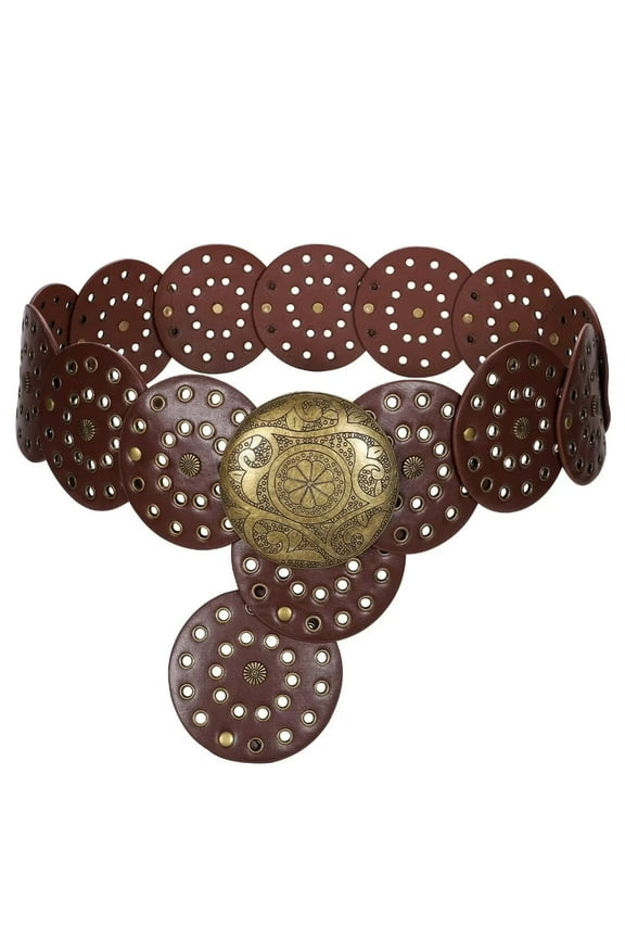 Women Western Belts Wide Disc Belt Vintage Leather Waist Belt for Ladies