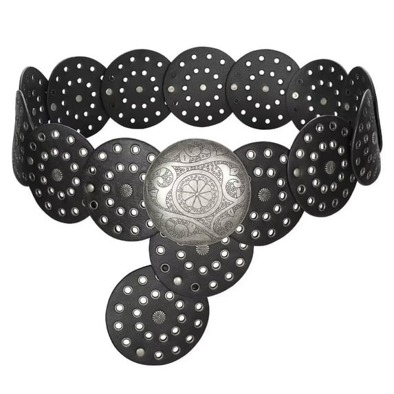 JASGOOD Women Western Belts Wide Disc Belt Vintage Leather Waist Belt for Ladies