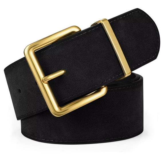 JASGOOD Women Wide Belt Fashion Suede Belt Ladies Thick Belts with Gold Buckle Black