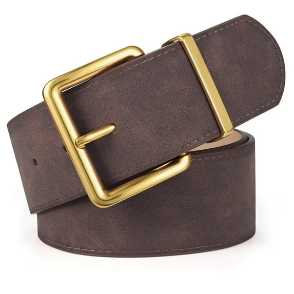 JASGOOD Women Wide Belt Fashion Suede Belt Ladies Thick Belts with Gold Buckle Coffee