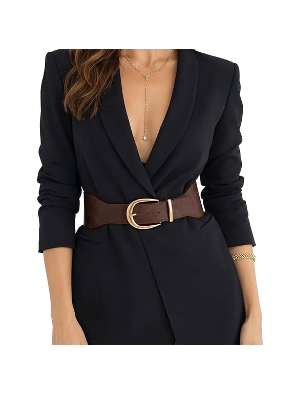 Women Wide Elastic Waist Belt for Dresses Fashion Cinch Belts Stretchy Waistband with Gold Buckle