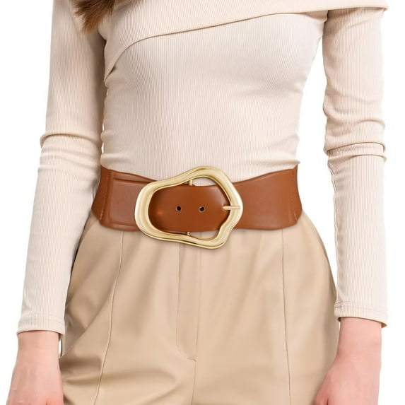 JASGOOD Women Wide Elastic Belts Fashion Stretchy Waist Belt with Big Gold Buckle for Dresses