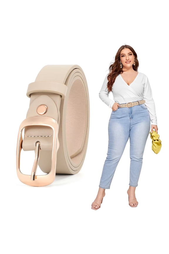 Women's Belts Plus Size Leather Belts Beige Waist Belts with Gold Buckle
