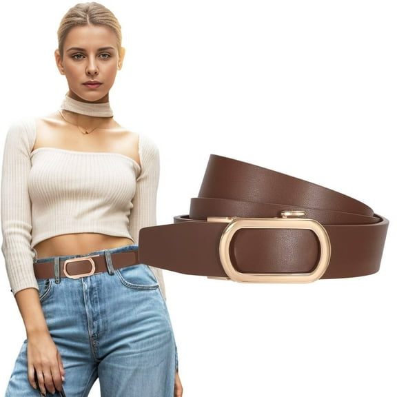 JASGOOD Women's Belts Ratchet Leather Belt for Jeans Dresses with Gold Buckle, Coffee
