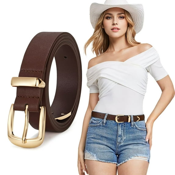 JASGOOD Women Leather Belt Fashion Belts with Gold Buckle Coffee