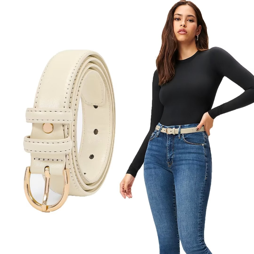 JASGOOD 3 Pack Women’s Leather Belts for Jeans Pants Fashion Ladies Belt  with Gold Buckle at  Women’s Clothing store