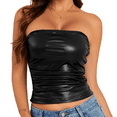 thumbnail image 1 of JASGOOD Women's PU Leather Tube Top Strapless Ruched Tank Tops Fashion Bandeau Tops for Partywear Club Concert, 1 of 11
