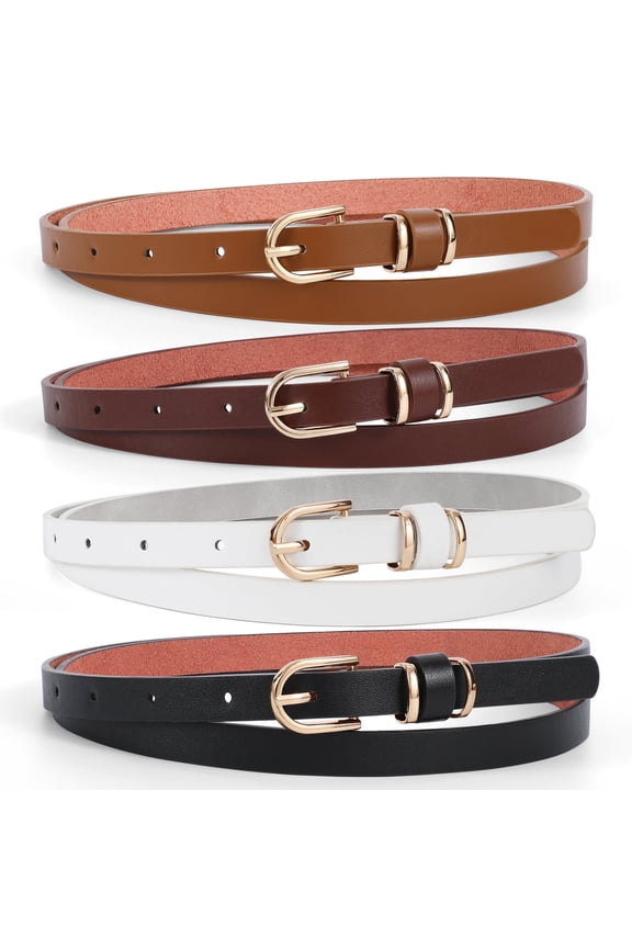 Women's Skinny Leather Belt, XL, PU Material, for Jeans with Gold Buckle
