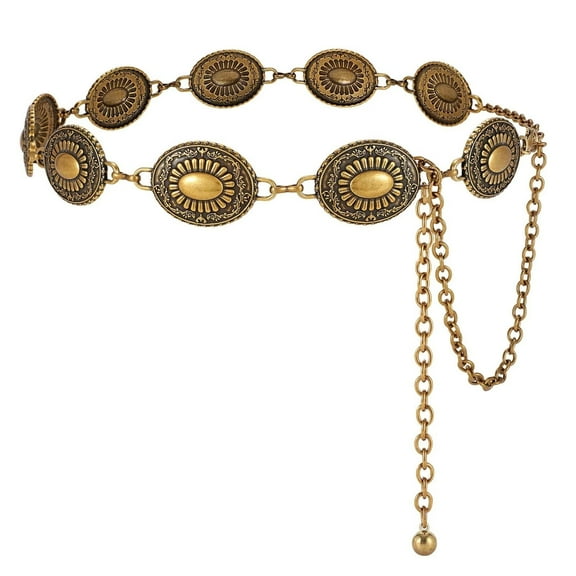 JASGOOD Women's Western Metal Concho Belt Adjustable Cowgirl Chain Belt for Dresses Jeans
