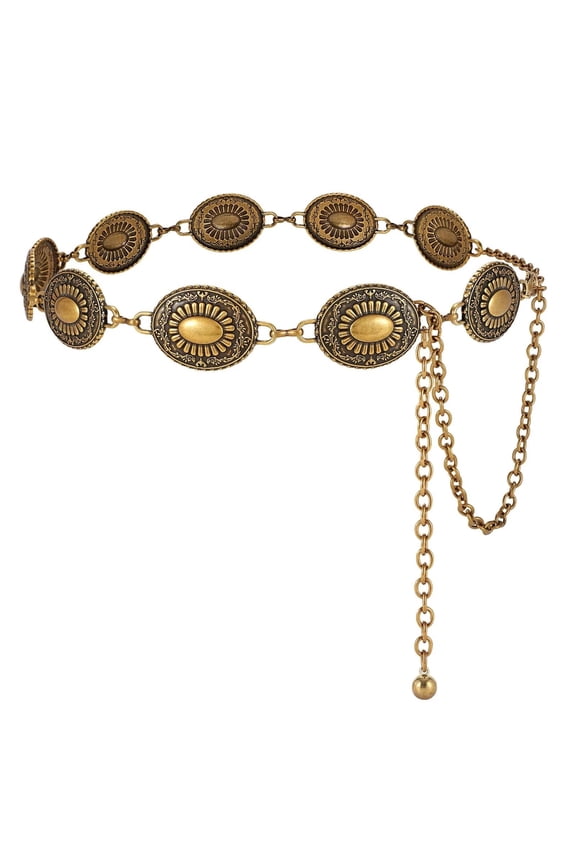 Women's Western Metal Concho Belt Adjustable Cowgirl Chain Belt for Dresses Jeans