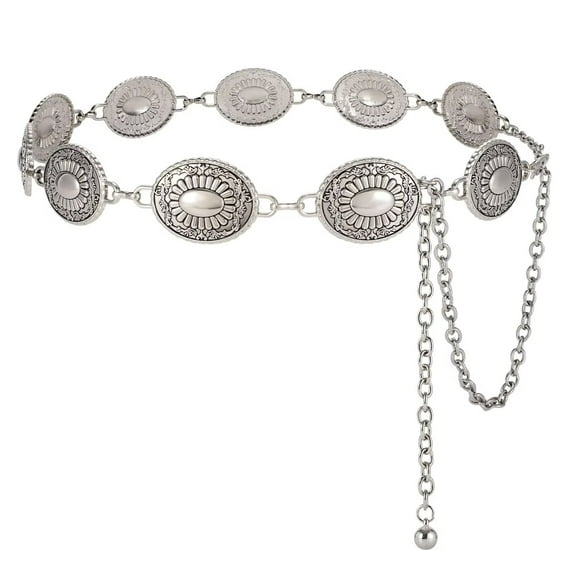 JASGOOD Women's Western Metal Concho Belt Adjustable Cowgirl Chain Belt for Dresses Jeans