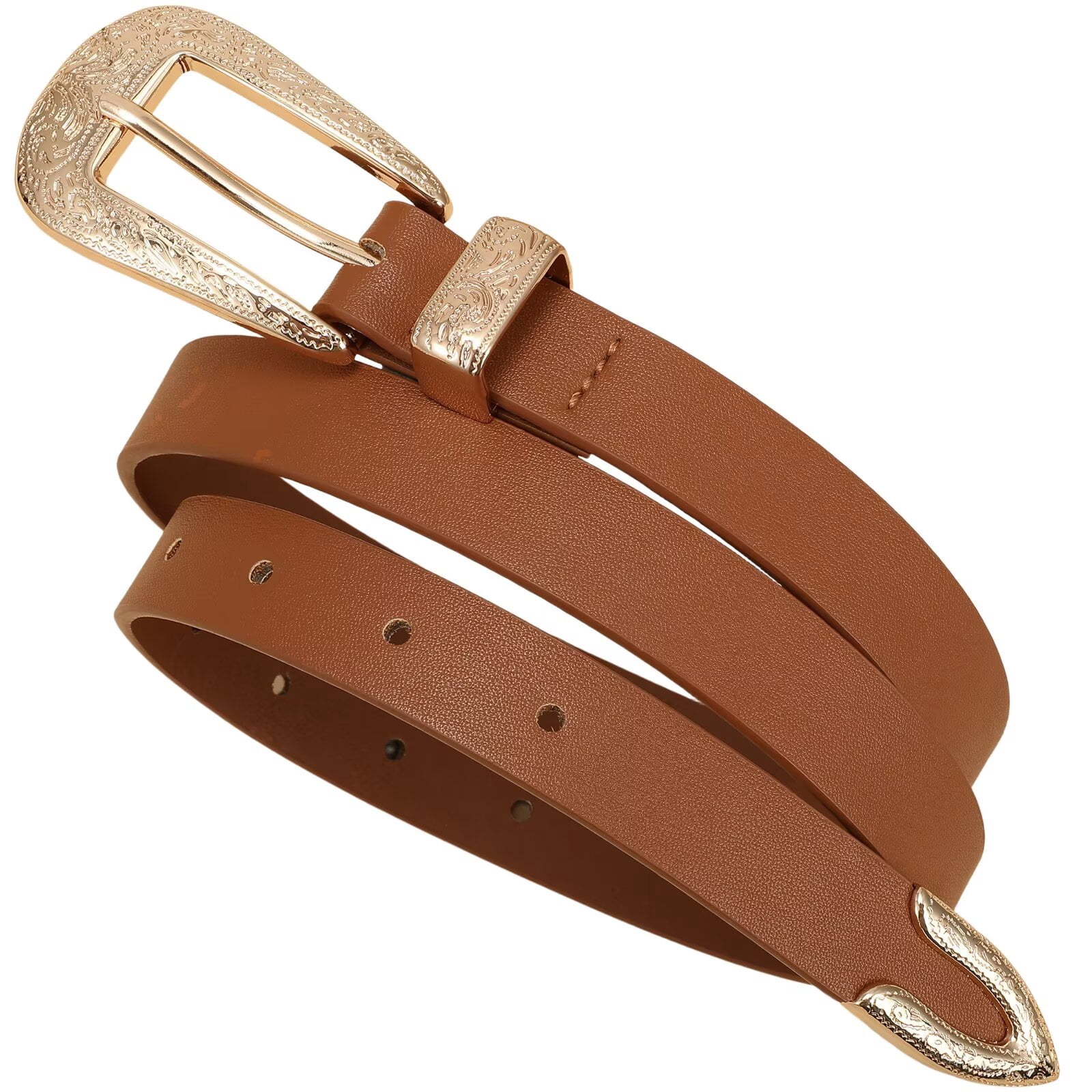 2675 Brown Western Belt For Women Cowboys Cowgirls Jeans Vintage SUOSDEY Western Leather Belts for Women Vintage Cowgirl  main image 2