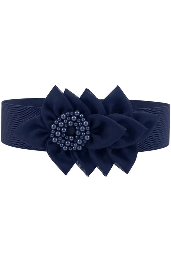 Women's Wide Elastic Belt Fashion Flower Cinch Belt Stretchy Waist Belts for Dresses