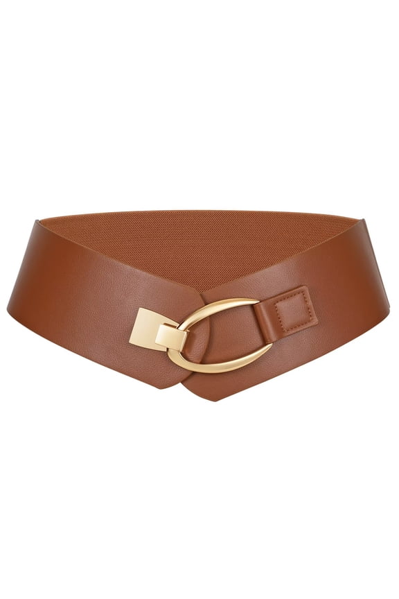 Women's Wide Elastic Belt Fashion Thick Waist Belt with Gold Buckle
