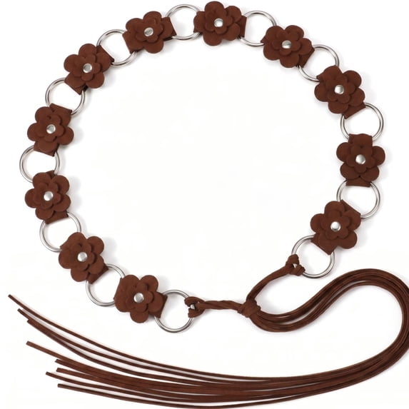 JASGOOD Womens Boho Braided Belt Western Cowgirl Flower Waist Belt for Dresses, Coffee, 170cm