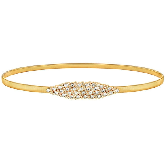 JASGOOD Womens Elastic Thin Metal Waist Belt, Stretch Chain Belt for Dresses, Skinny Rhinestone Adjustable Waistband Gold