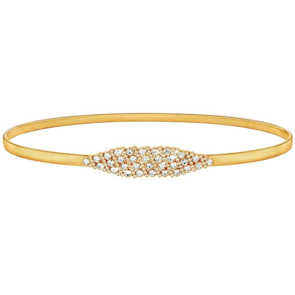 JASGOOD Womens Elastic Thin Metal Waist Belt, Stretch Chain Belt for Dresses, Skinny Rhinestone Adjustable Waistband Gold