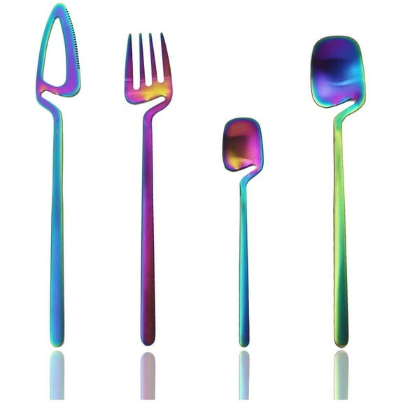 JASHII Hangable 24-Piece Silverware Set, Satin Finish Flatware Cutlery Set Service for 6, Knives/Forks/Spoons Included, Dishwasher Safe (Matte Rainbow)