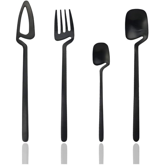 JASHII Hangable Silverware Set, Matte Black Flatware Cutlery Set Service for 2, Satin Finish 8 Piece Stainless Steel Utensils Set for Home and Restaurant, Dishwasher Safe(Black)