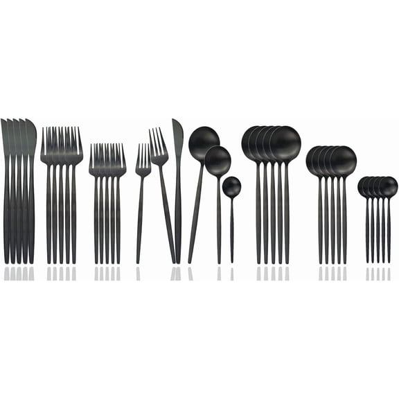 JASHII Silverware Set, 36 Piece Food Grade Stainless Steel Flatware Set Fork Spoon Knife Utensils for Daily Use and Party, Service for 6 Anti Rust, Safe in Dishwasher (Matte Black)