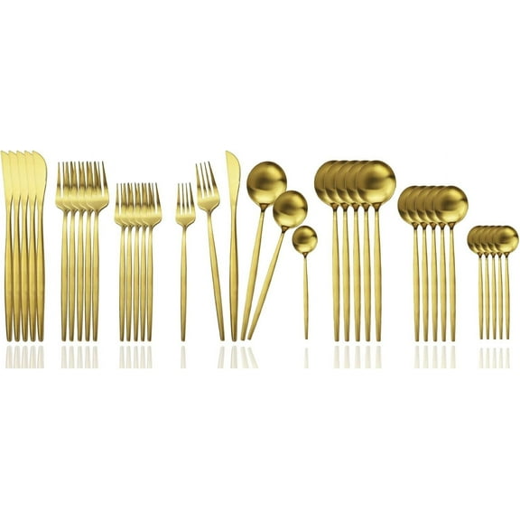 JASHII Silverware Set, 36 Piece Food Grade Stainless Steel Flatware Set Fork Spoon Knife Utensils for Daily Use and Party, Service for 6 Anti Rust, Safe in Dishwasher (Matte Gold)